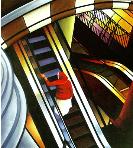 bullseye- hyperrealism acrylic painting by artist painter Gerard Boersma showing muslim woman going up escalator in magna plaza amsterdam