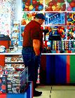 Candy Shop- stores and interiors- hyperrealism  painting of man in candy shop by artist Gerard Boersma