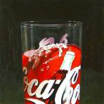 coke glass- hyperrealism acrylic still life painting by artist Gerard Boersma showing coca cola glass