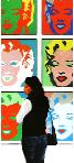 Marilyn Man- museum and art within art hyperrealism painting by Gerard Boersma of woman enjoying portraits Marilyn Monroe by Andy Warhol Marilyn Monroe portraits