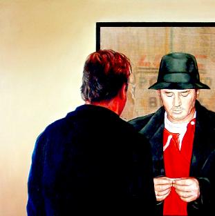 museum and art within art- selfportrait Gerard Boersma with selfportrait Jopie Huisman, zelfportret Jopie Huisman Museum