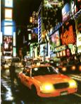 times square- hyperrealism painting by artist Gerard Boersma showing a yellow cab on times square in New York