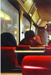 Tram- hyperrealism public transport painting by artist painter Gerard Boersma of people takng the tram in The Hague