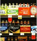 Beer- hyperrealism acrylic still life painting by artist Gerard Boersma showing beer bottles in supermarket