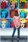 Marilyn Monroe- museum and art within art hyperrealism painting by Gerard Boersma of man enjoying painting of Marilyn Monroe by Andy Warhol