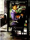 Rest- hyperrealism painting by artist Gerard Boersma showing a jewish man reading and waiting for bus at busstop in New York
